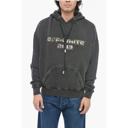 Printed Hoodie Sweatshirt with Eyelet Detail