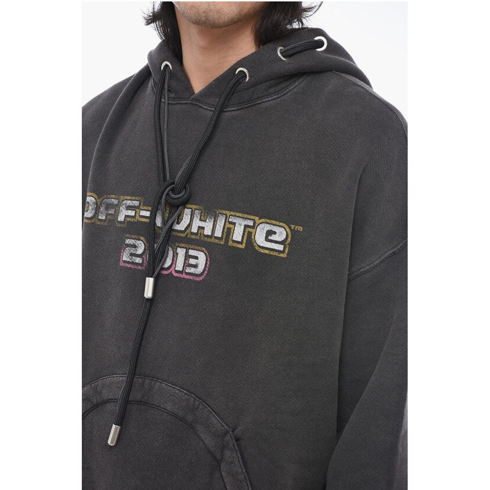Printed Hoodie Sweatshirt with Eyelet Detail