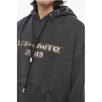 Printed Hoodie Sweatshirt with Eyelet Detail