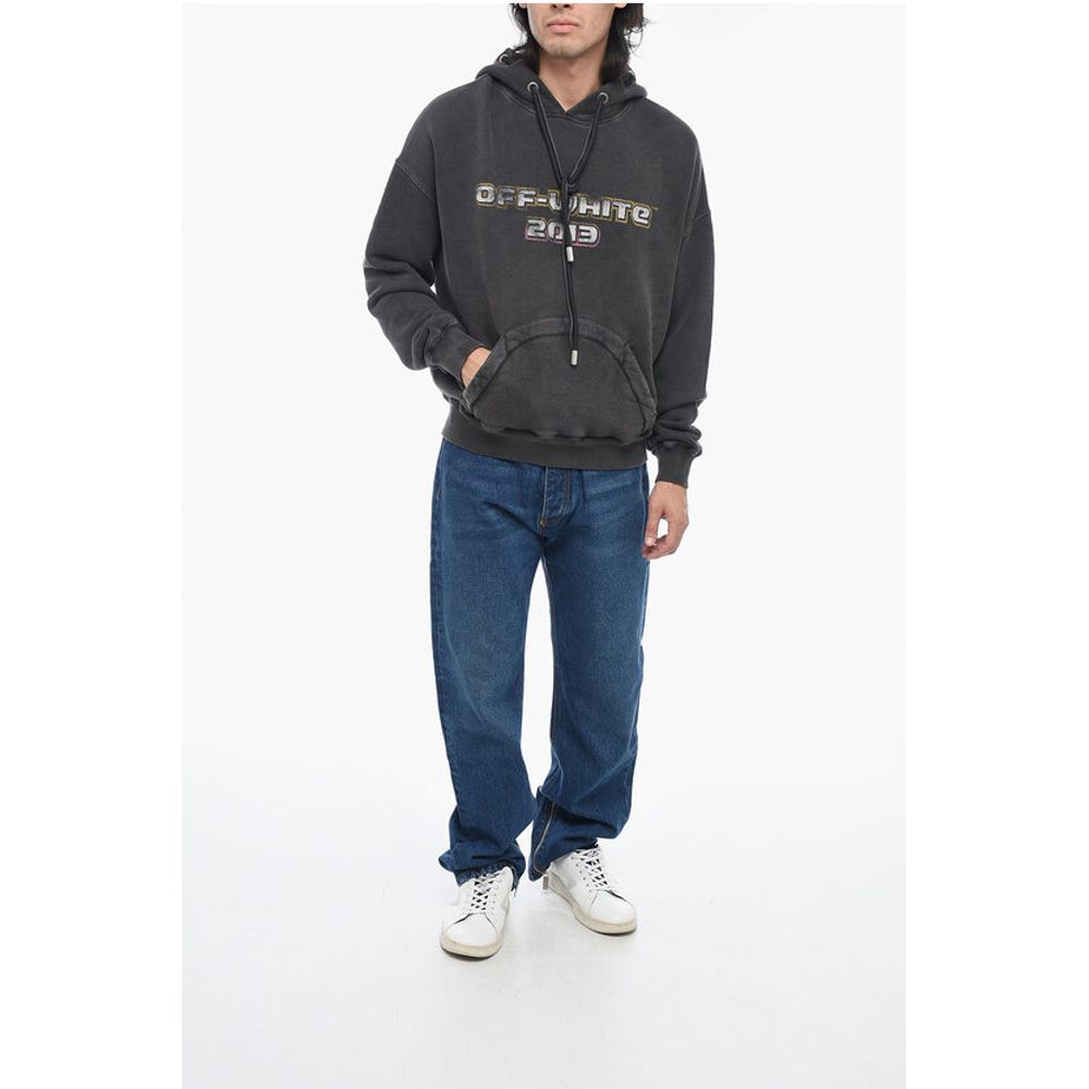 Printed Hoodie Sweatshirt with Eyelet Detail
