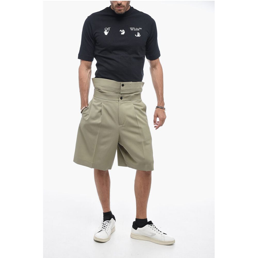 Virgin Wool Shorts with Cuffed Waistband