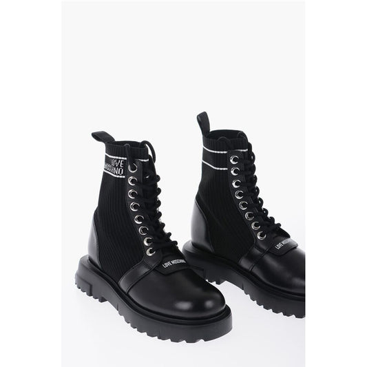 LOVE Leather and Fabric Combat Boots with Contrasting Detail