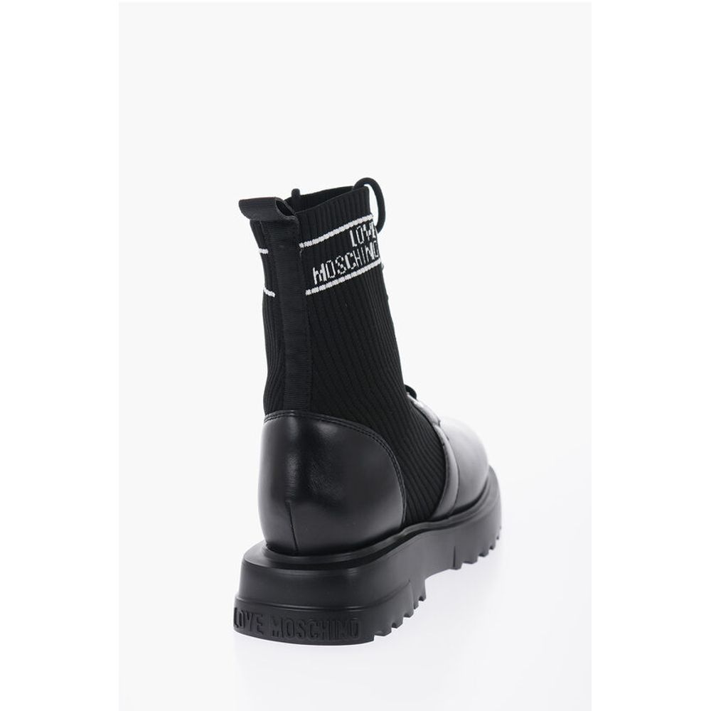 LOVE Leather and Fabric Combat Boots with Contrasting Detail
