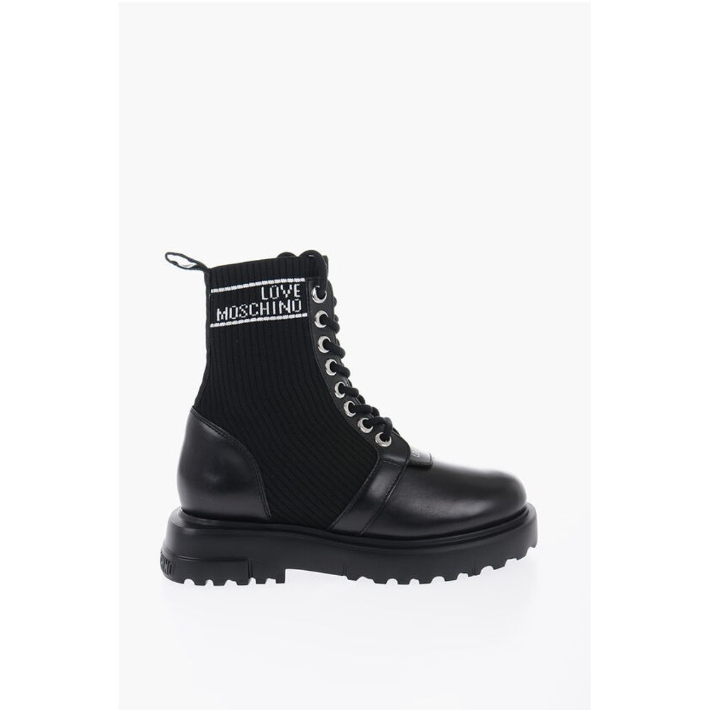 LOVE Leather and Fabric Combat Boots with Contrasting Detail