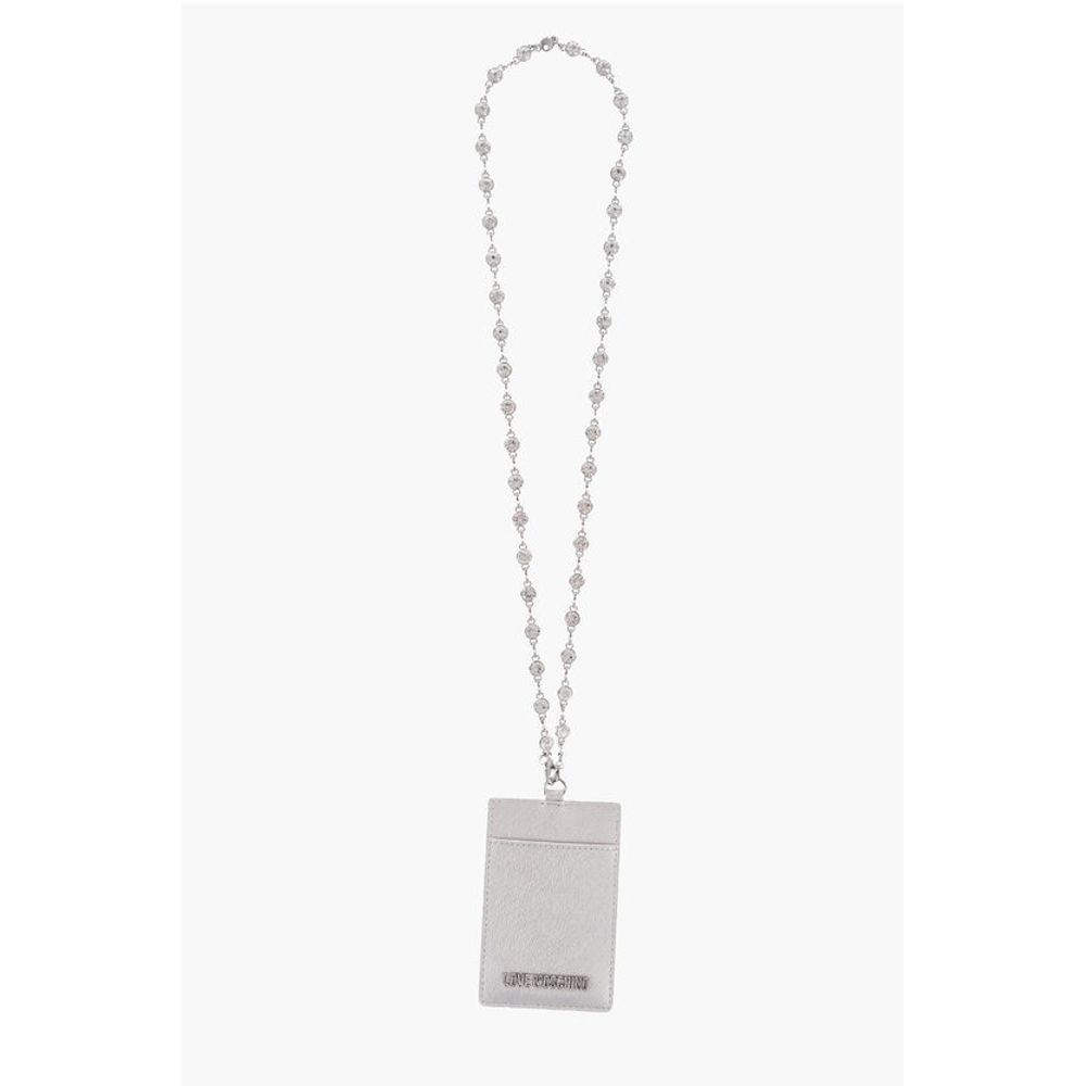 LOVE Saffiano Faux Leather Card Holder with Jewel Chain