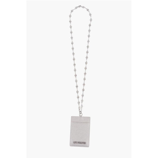 LOVE Saffiano Faux Leather Card Holder with Jewel Chain