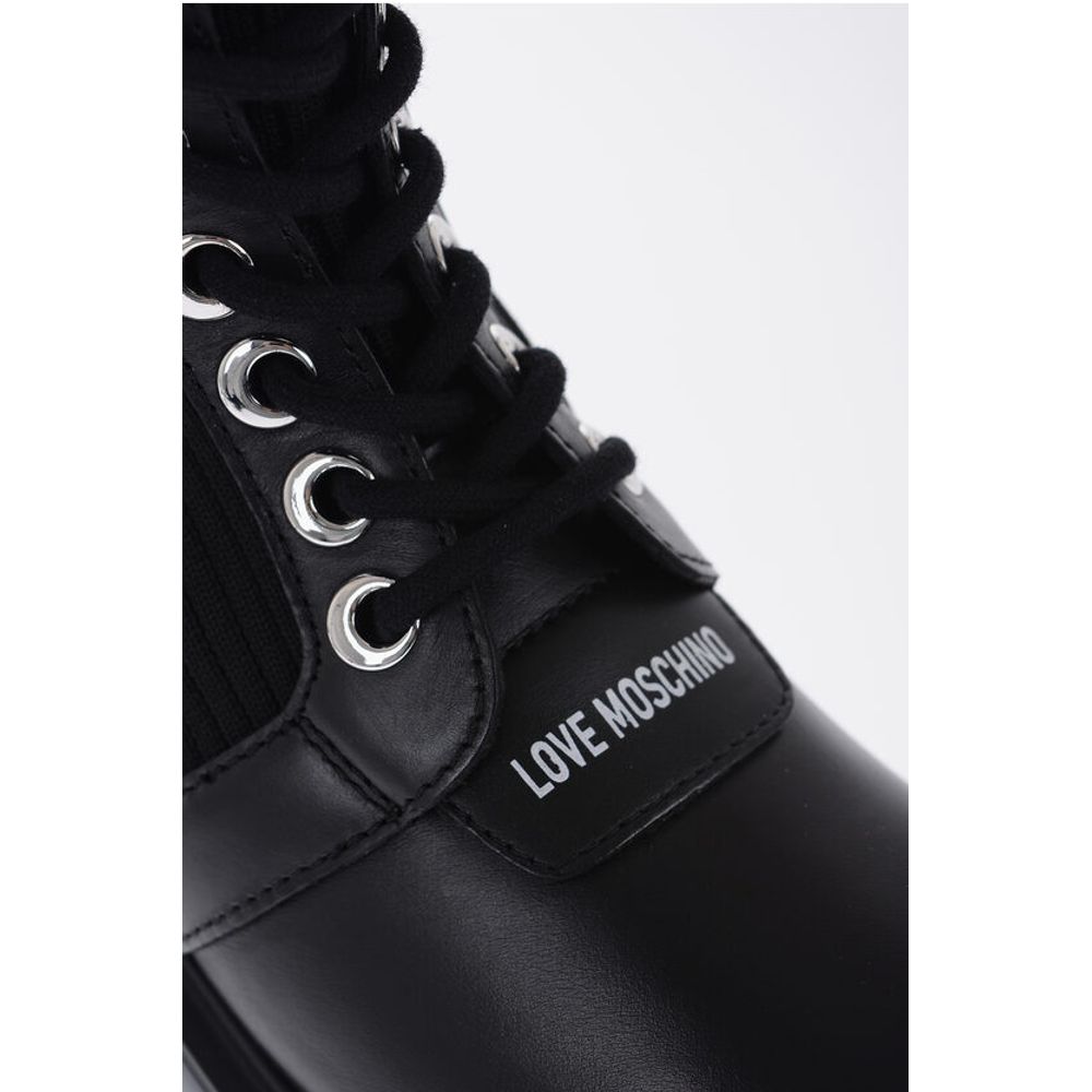 LOVE Leather and Fabric Combat Boots with Contrasting Detail