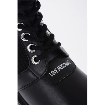LOVE Leather and Fabric Combat Boots with Contrasting Detail