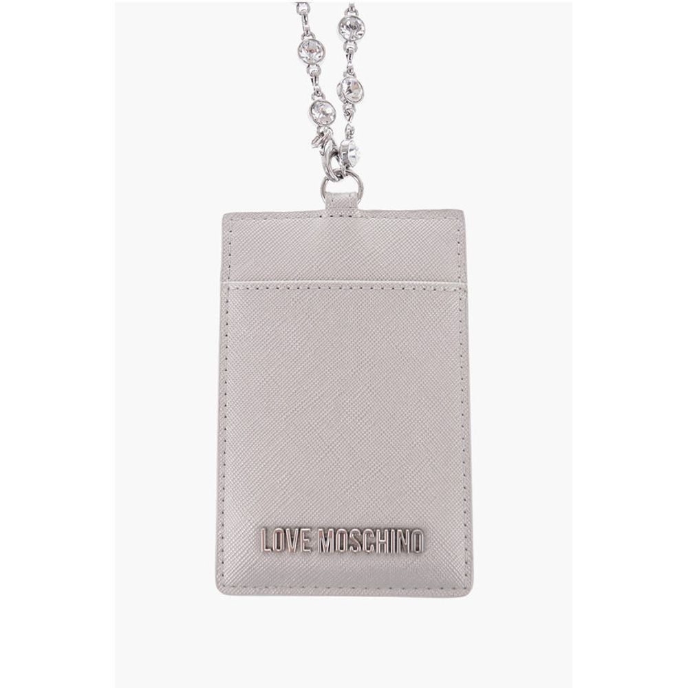 LOVE Saffiano Faux Leather Card Holder with Jewel Chain