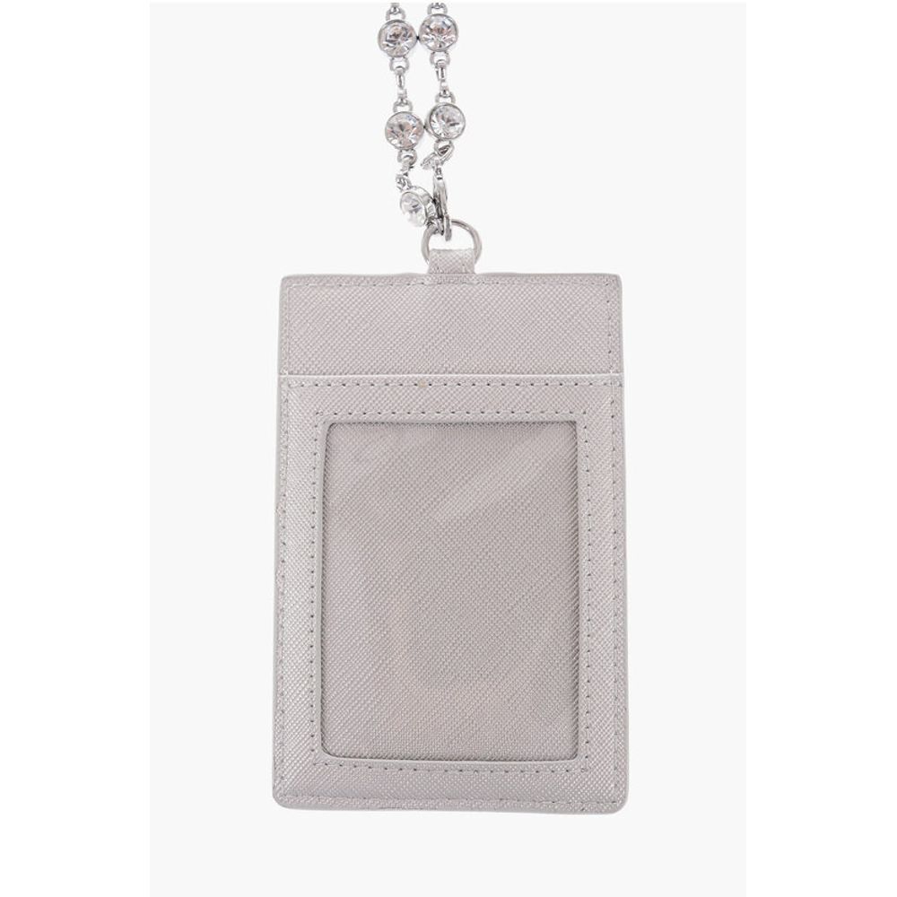 LOVE Saffiano Faux Leather Card Holder with Jewel Chain