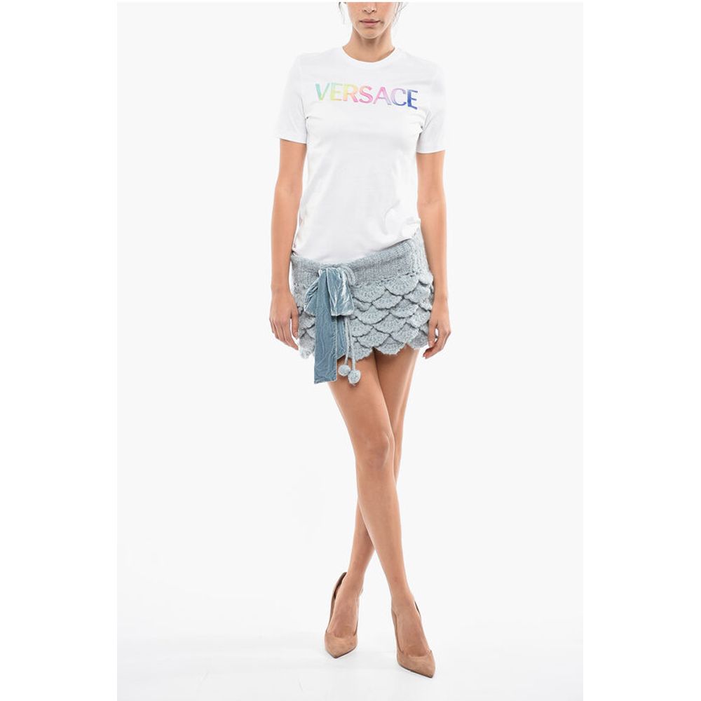 Wool Ruffled Mini Skirt with Self-tie Detail