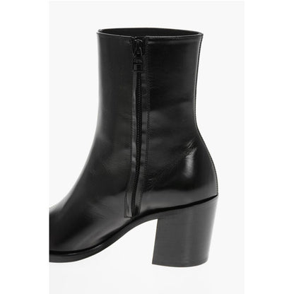 Side Zip Leather Booties with Point Metal Toe 7cm