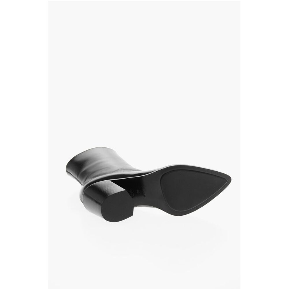 Side Zip Leather Booties with Point Metal Toe 7cm