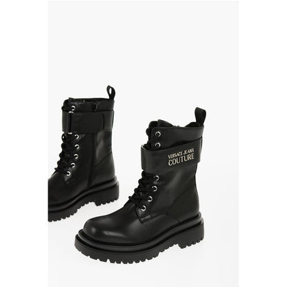 JEANS COUTURE Faux Leather DREW Combat Boots with Metal Logo