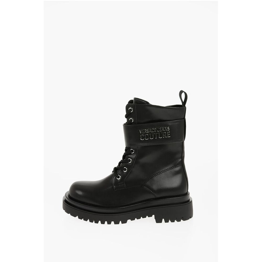 JEANS COUTURE Faux Leather DREW Combat Boots with Metal Logo