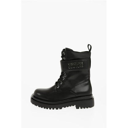 JEANS COUTURE Faux Leather DREW Combat Boots with Metal Logo