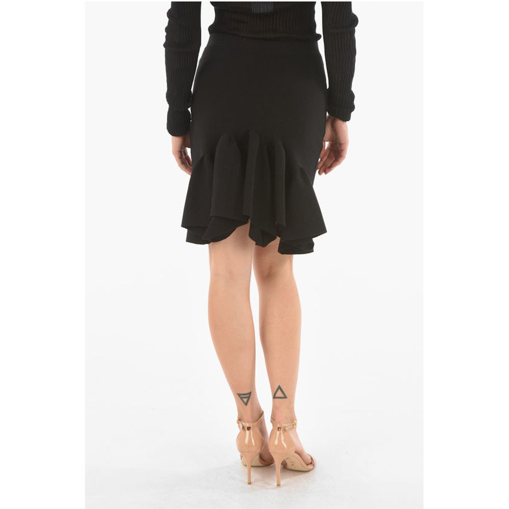 Stretched Wool Godets Miniskirt with Waist Drawstring