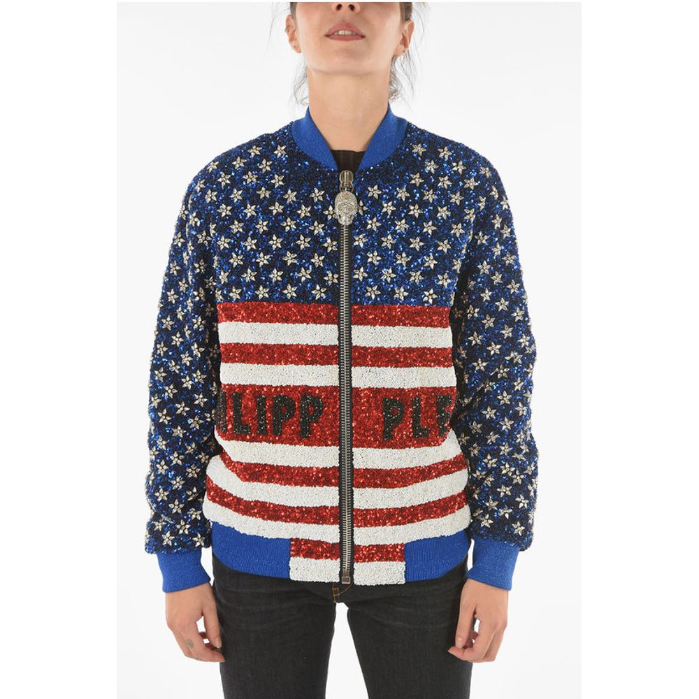 COUTURE All-Over Sequine and Crystal AMERICA Bomber Jacket