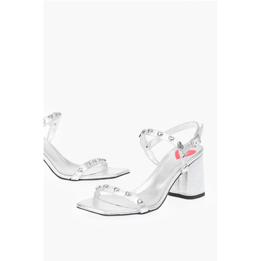 LOVE Laminated Leather Chunky Heel Sandals with Studs