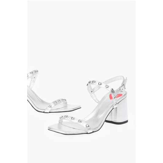 LOVE Laminated Leather Chunky Heel Sandals with Studs