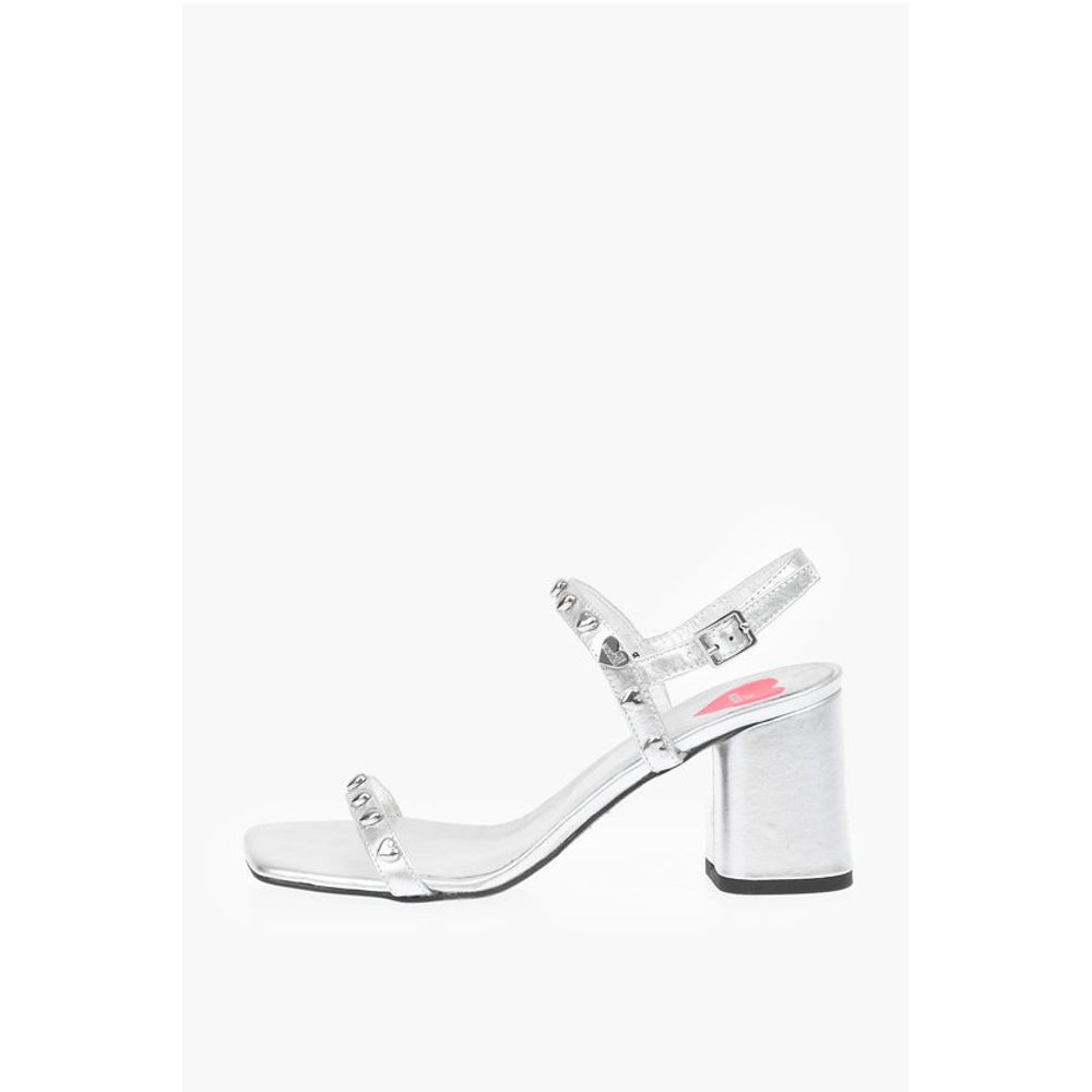 LOVE Laminated Leather Chunky Heel Sandals with Studs
