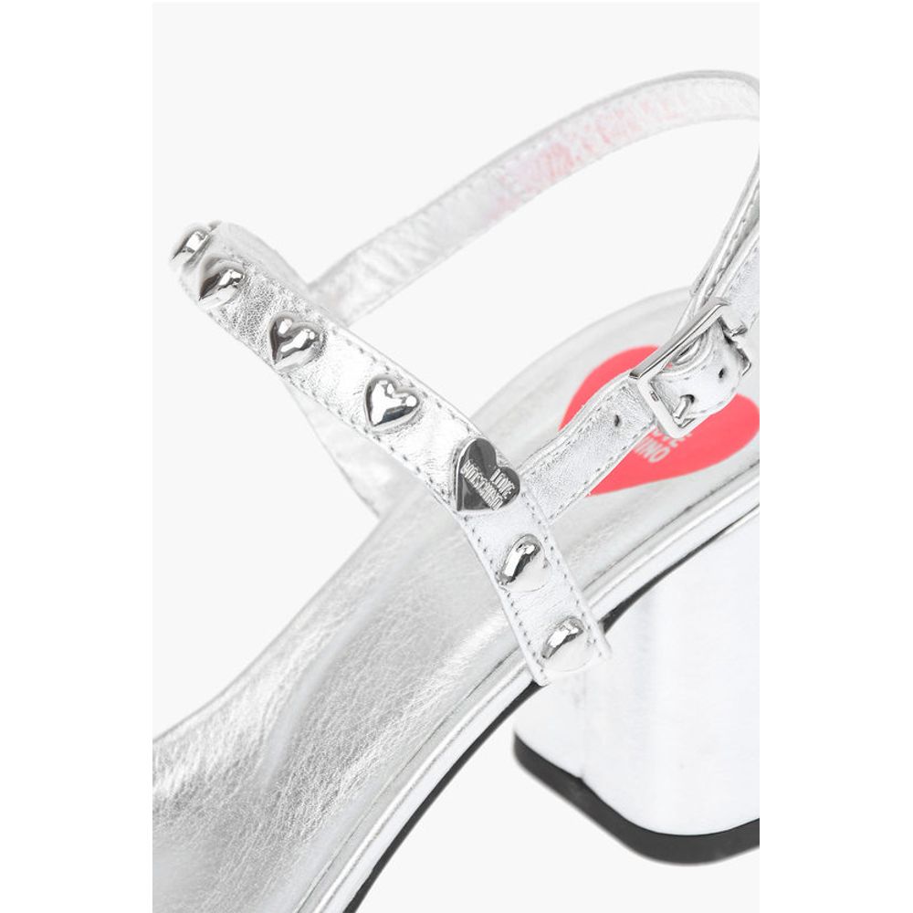 LOVE Laminated Leather Chunky Heel Sandals with Studs