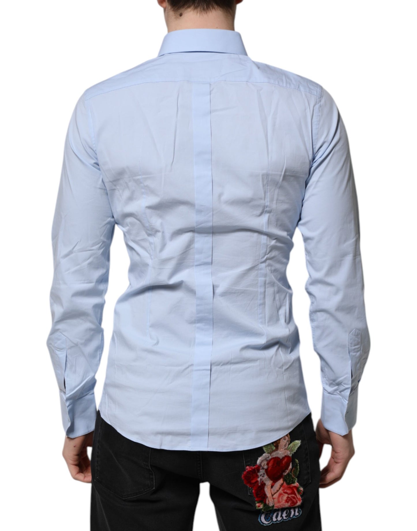 Sky Blue Cotton GOLD Long Sleeves Dress Shirt