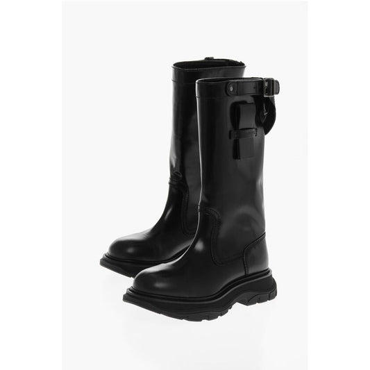 Brushed Leather Boots with Buckle