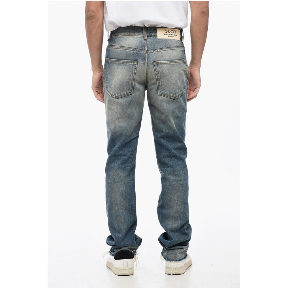 Skinny Fit Vintage Wash Denims with Fringed Hem 16cm