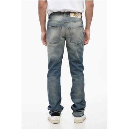 Skinny Fit Vintage Wash Denims with Fringed Hem 16cm