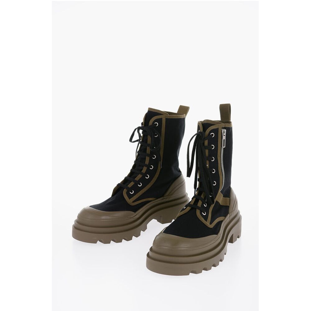 Canvas Lace-Up Boots with Contrasting Detail