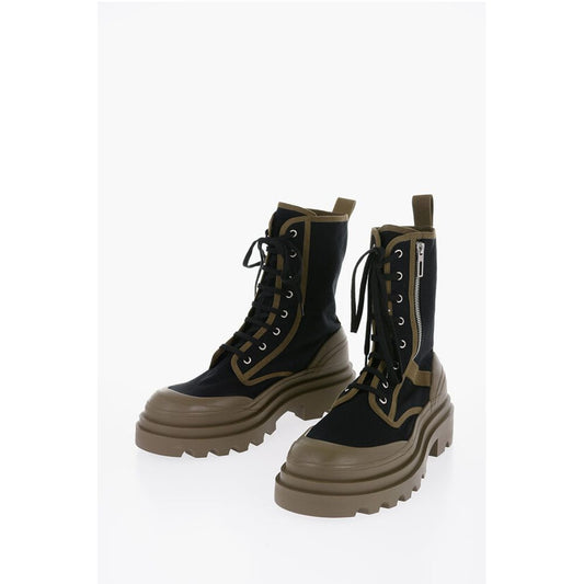 Canvas Lace-Up Boots with Contrasting Detail