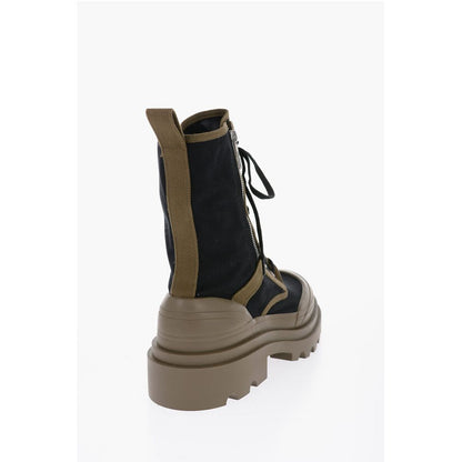 Canvas Lace-Up Boots with Contrasting Detail