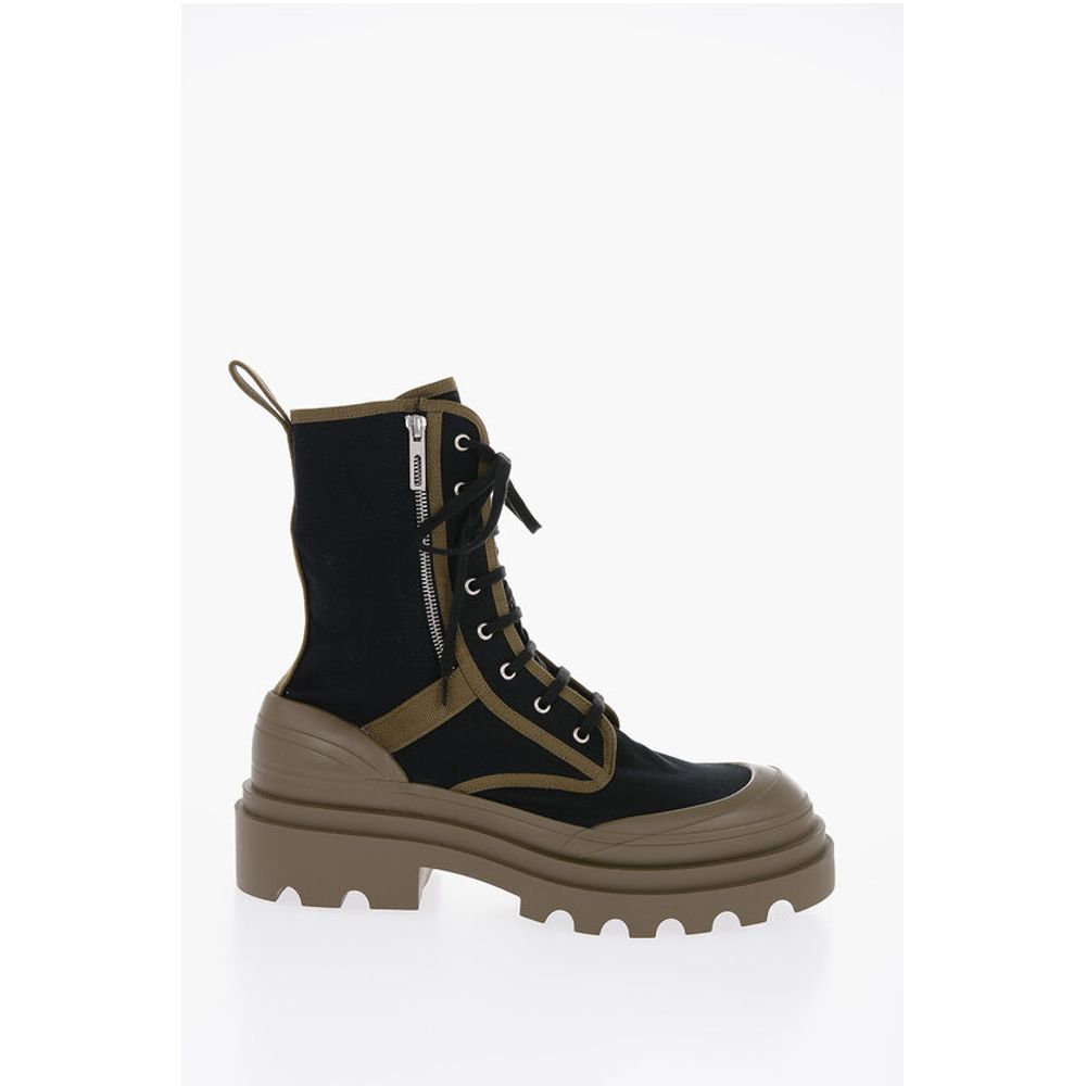 Canvas Lace-Up Boots with Contrasting Detail