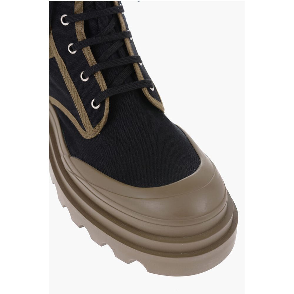 Canvas Lace-Up Boots with Contrasting Detail