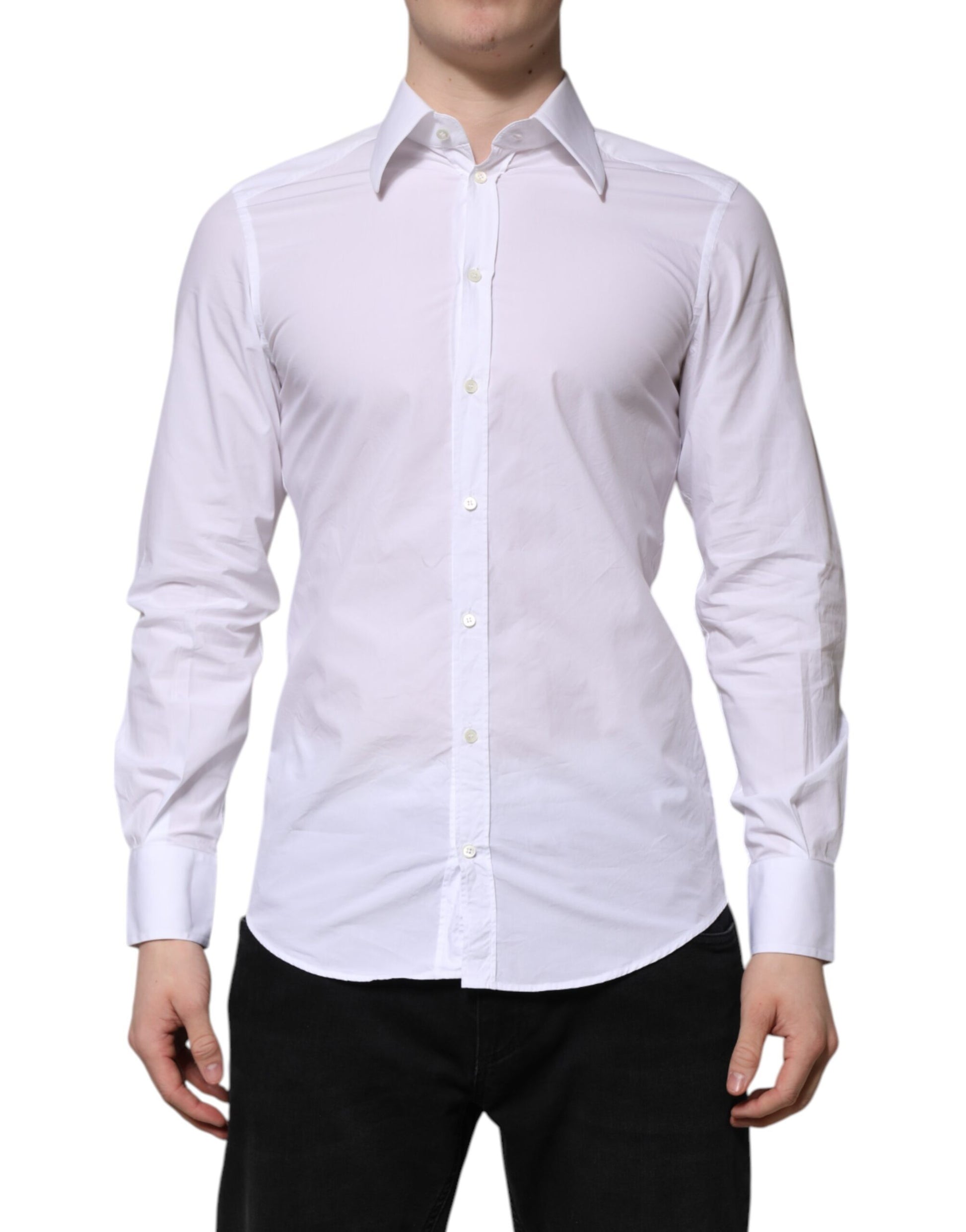 White Cotton GOLD Long Sleeve Men Dress Shirt