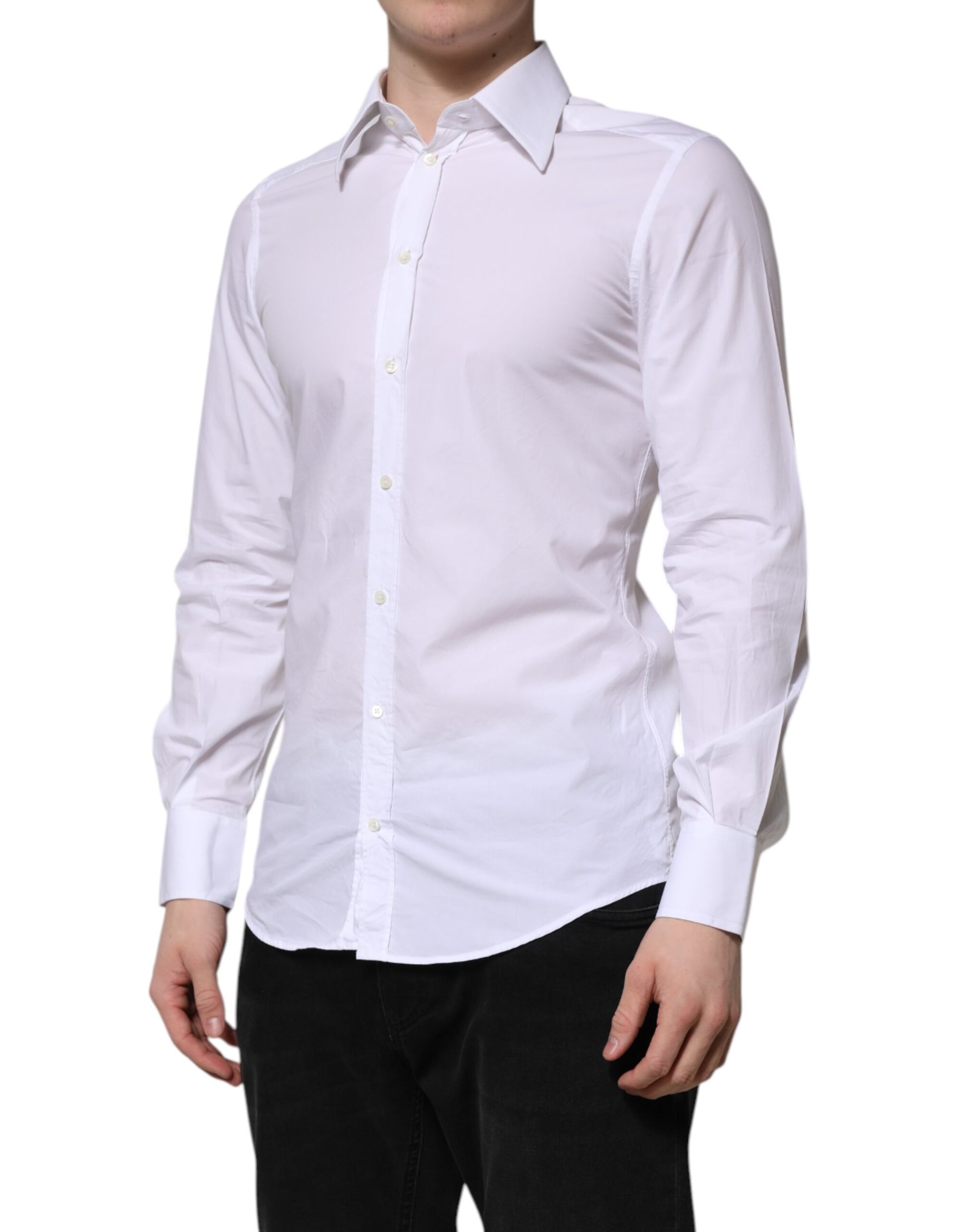 White Cotton GOLD Long Sleeve Men Dress Shirt
