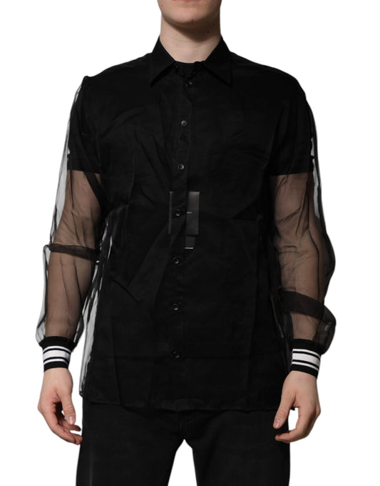 Black Silk Lace Long Sleeves Dress Shirt