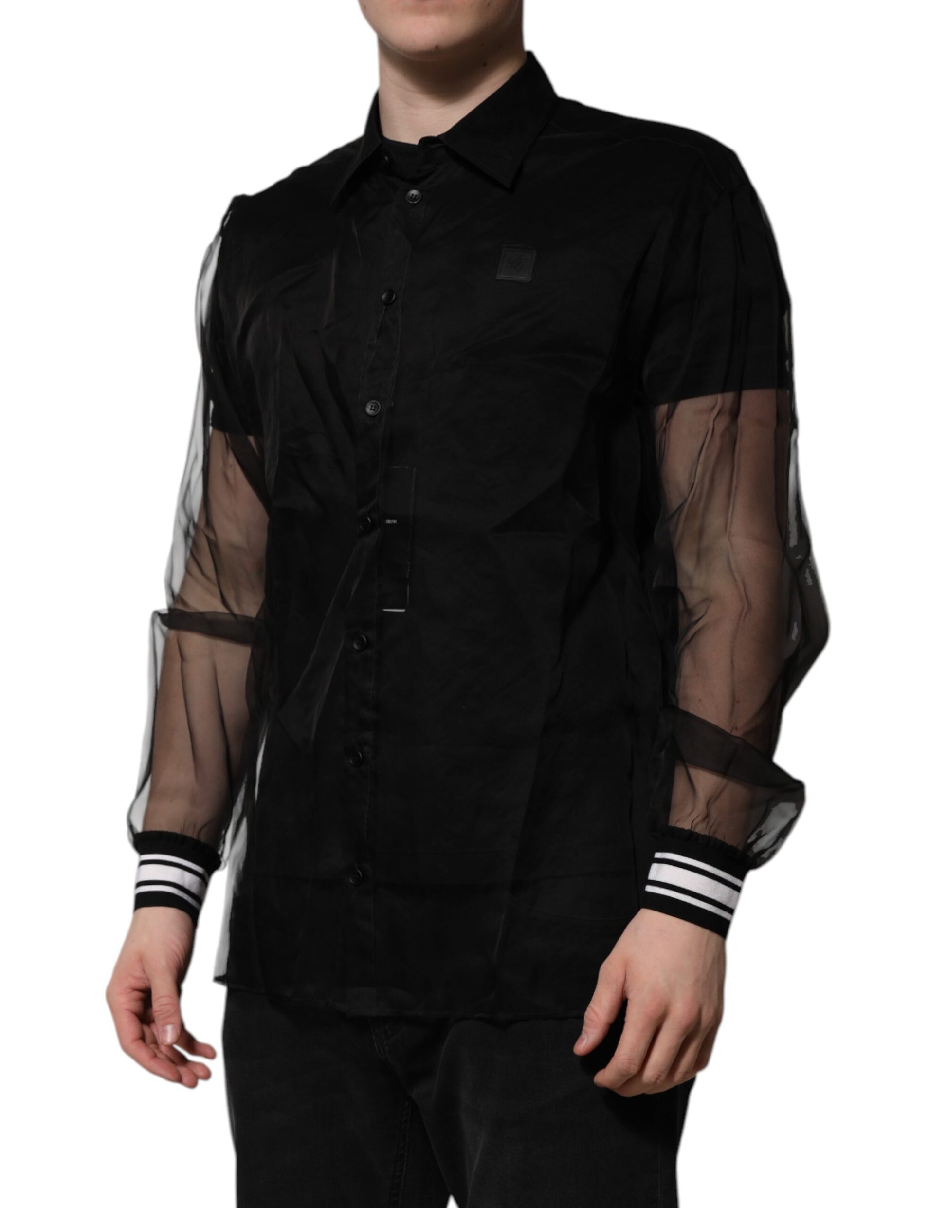 Black Silk Lace Long Sleeves Dress Shirt