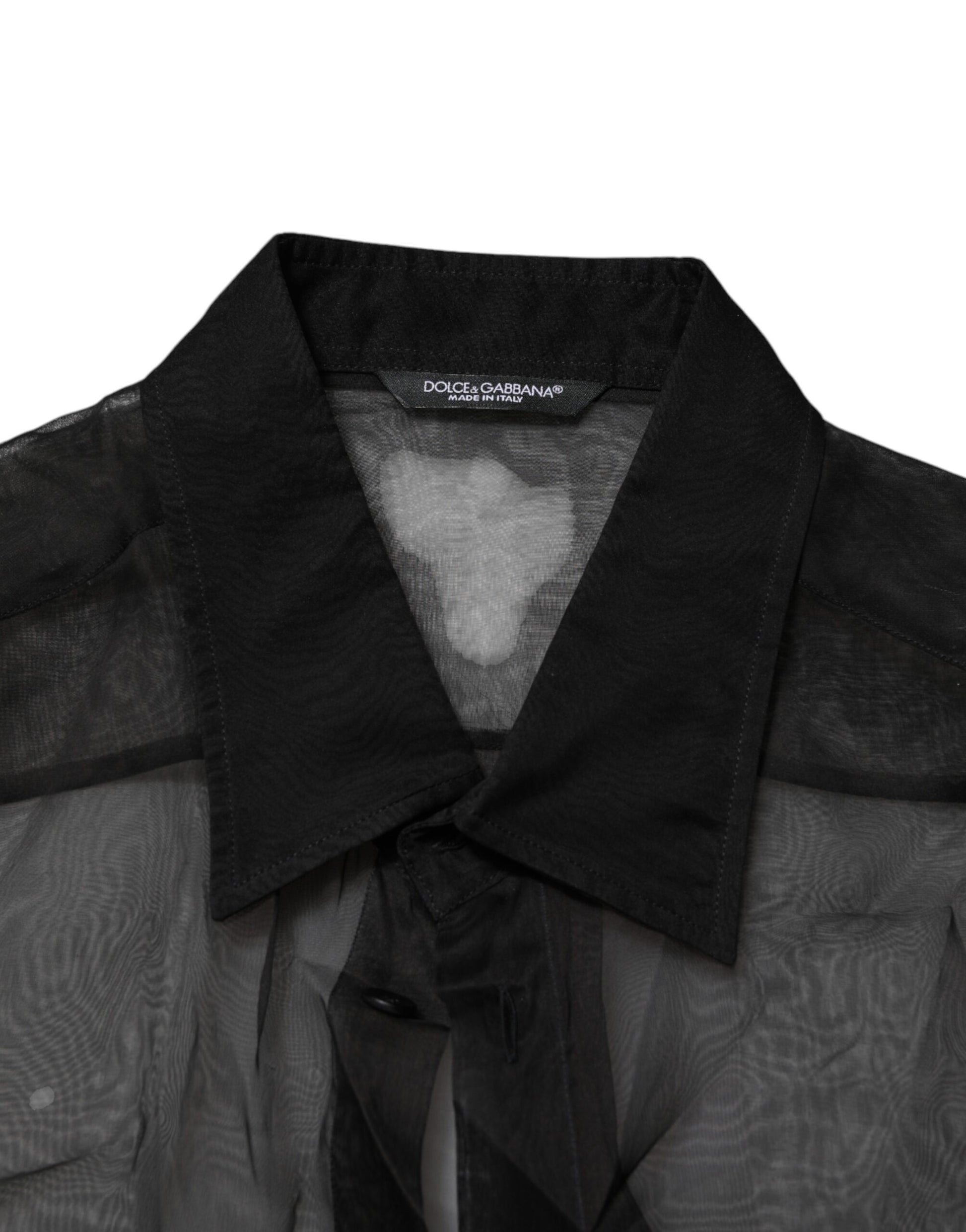 Black Silk Lace Long Sleeves Dress Shirt