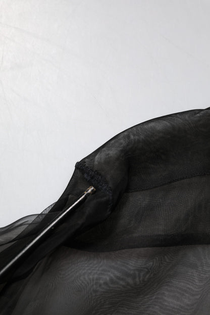 Black Silk Lace Long Sleeves Dress Shirt