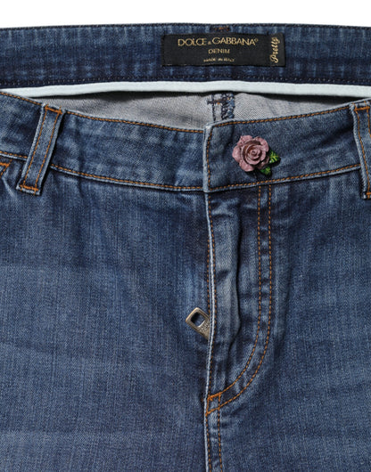 Blue Low Waist Cotton Skinny Denim Jeans
