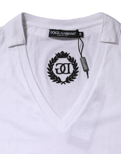 White Cotton Short Sleeve V-Neck Top T-shirt