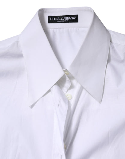 White Cotton Collared Shirt Long Sleeve Top