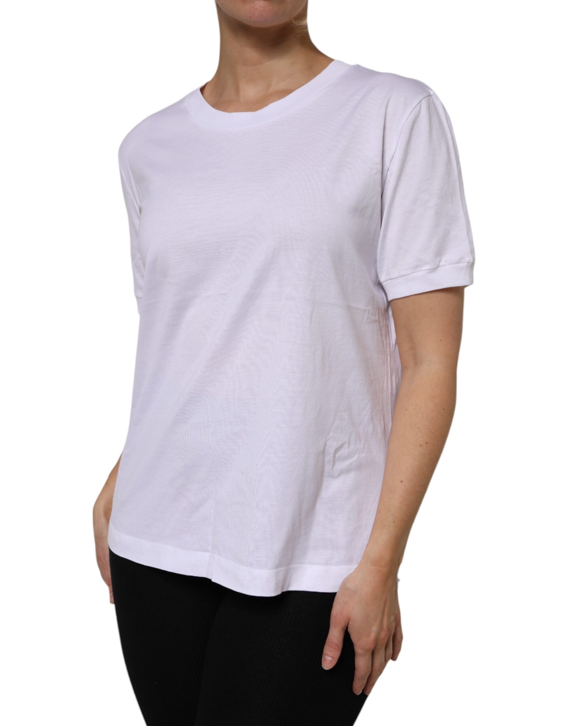 White Cotton Short Sleeve Round Neck T-shirt