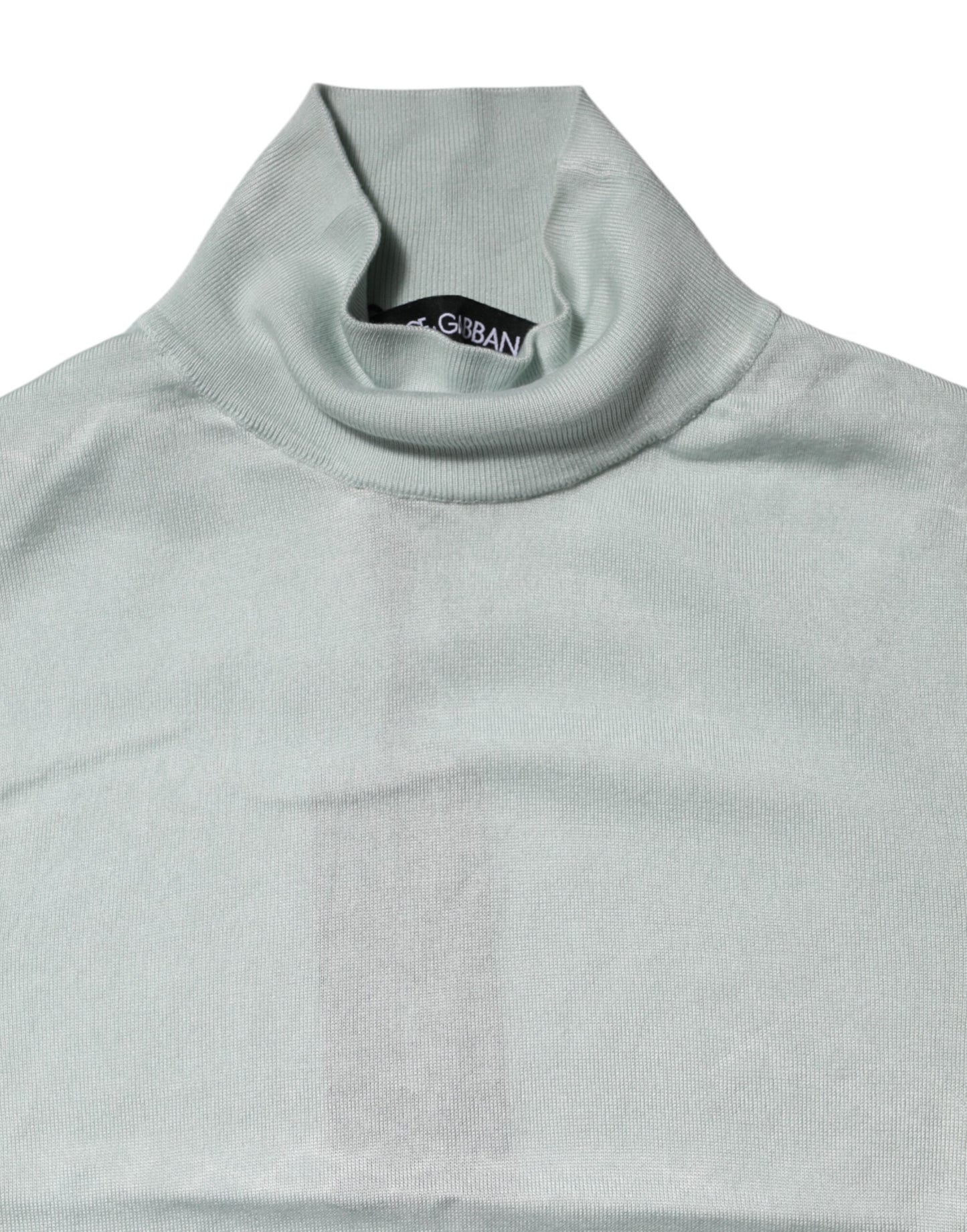 Light Green Silk Turtleneck 3/4 Sleeves Top