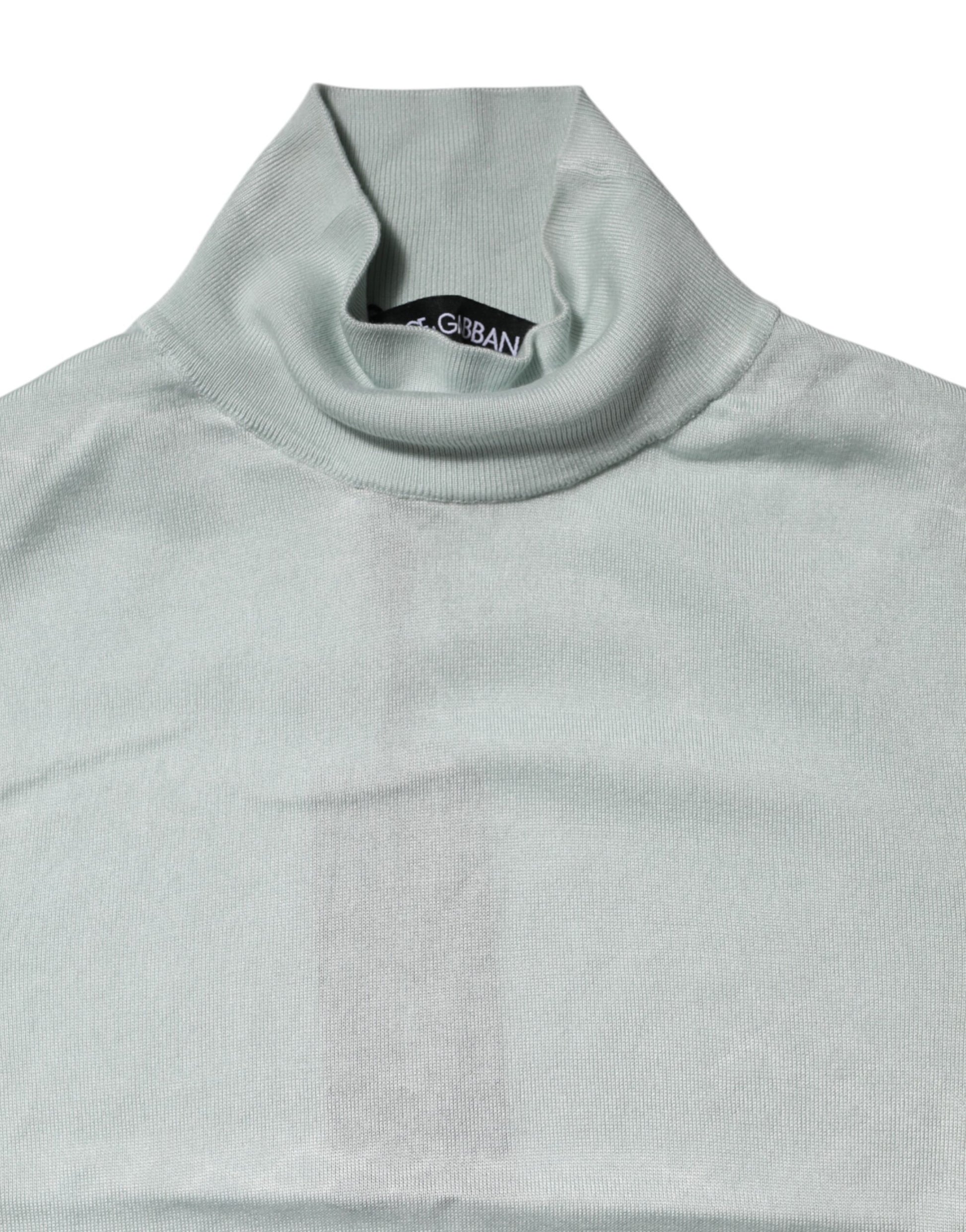 Light Green Silk Turtleneck 3/4 Sleeves Top