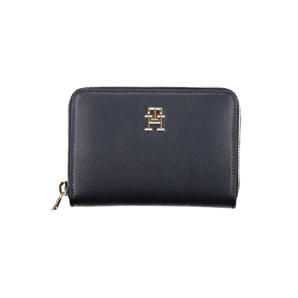 Elegante cartera azul multiusos con cierre de cremallera