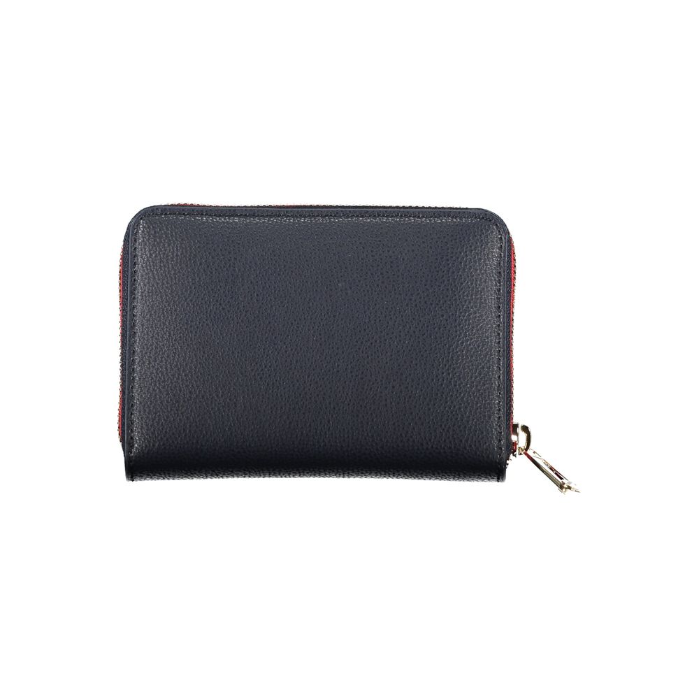 Elegante cartera azul multiusos con cierre de cremallera