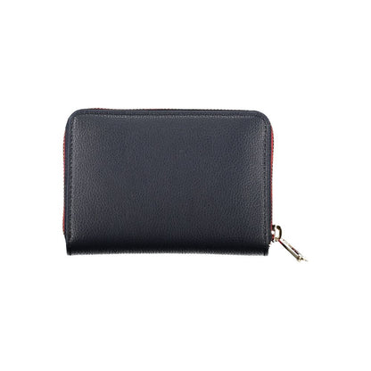 Elegante cartera azul multiusos con cierre de cremallera